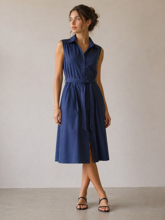 Jack Wolfskin Dresses & Skirts - Jack Wolfskin Sleeveless Navy Button-Front Midi Dress with Tie Waist Large